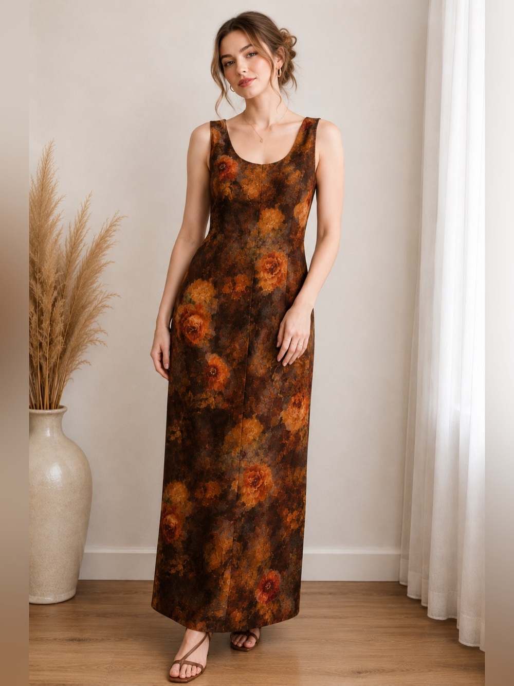 Virgo II Vintage Floral Maxi Dress Size 8 Romantic Fall